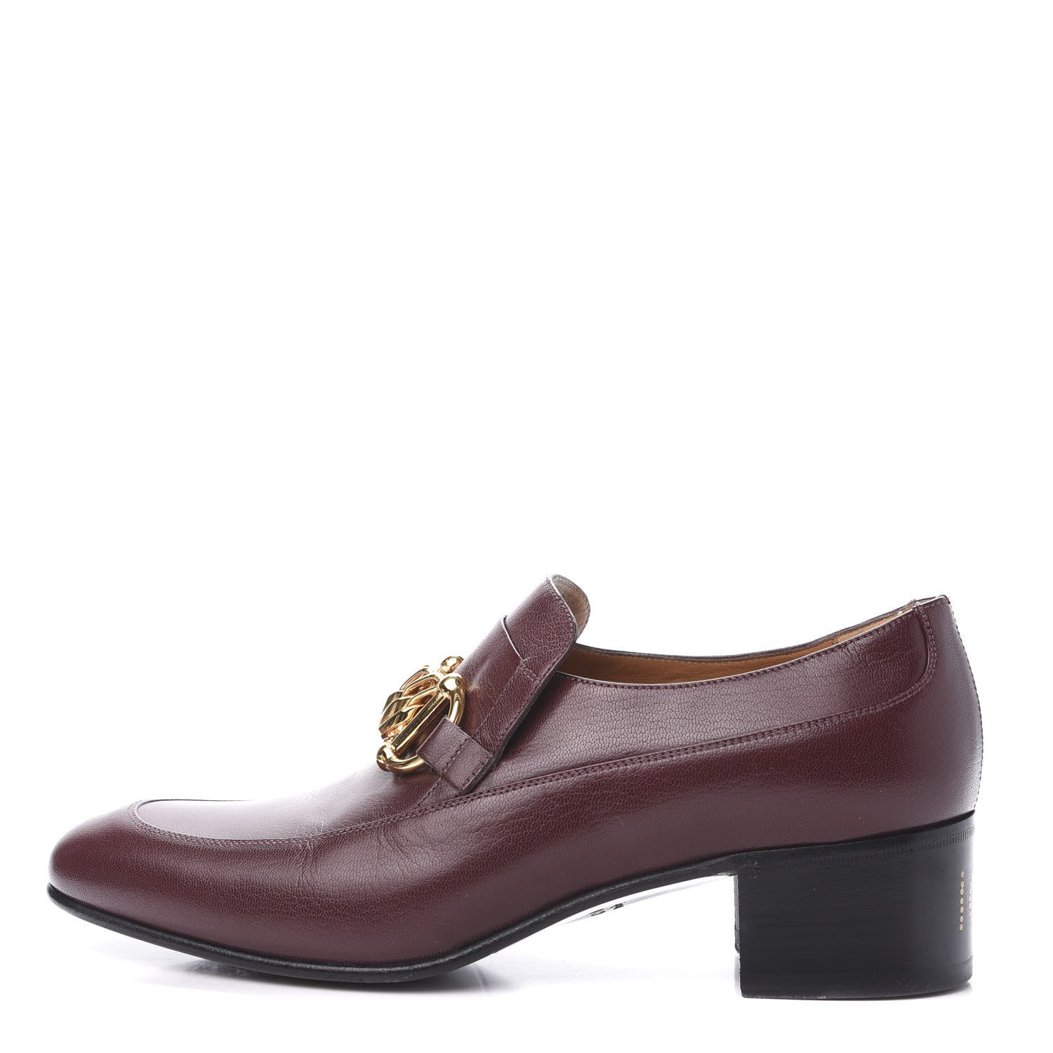 Gucci Goatskin Mens Chain Mid Heel Loafers 8 Burgundy 1 of 11