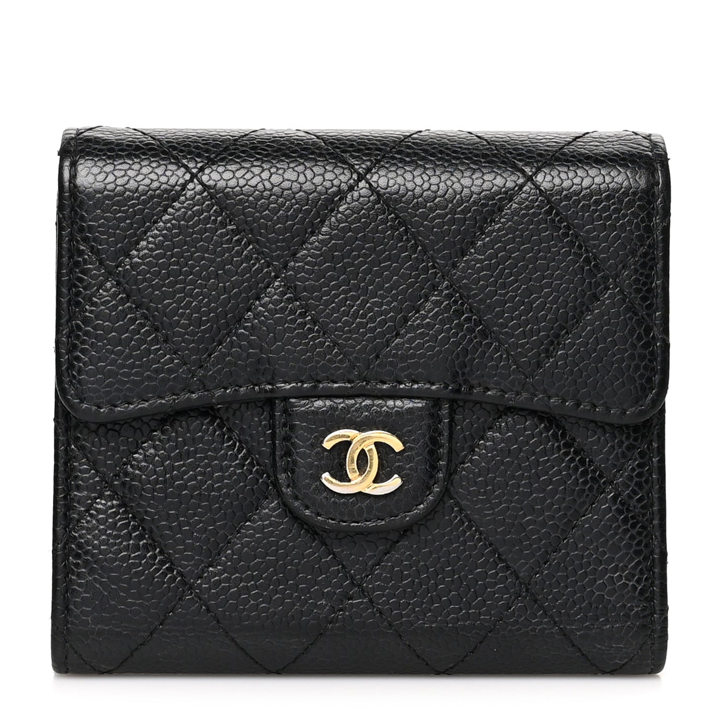 Caviar Quilted Compact Flap Wallet Black