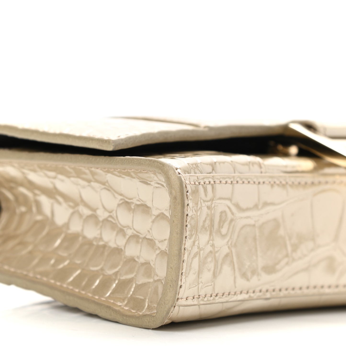 Shiny Calfskin Crocodile Embossed Hourglass Chain Bag Light Gold