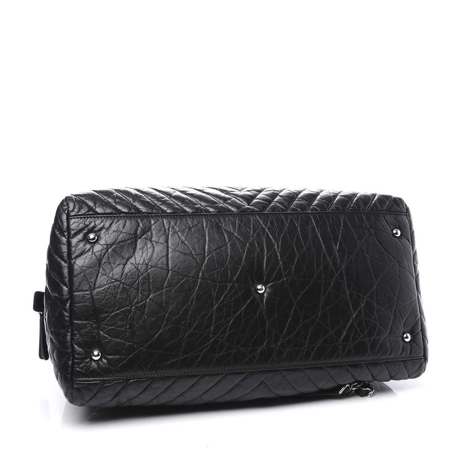 Aged Calfskin Chevron Large Soft Bowling Bag Black