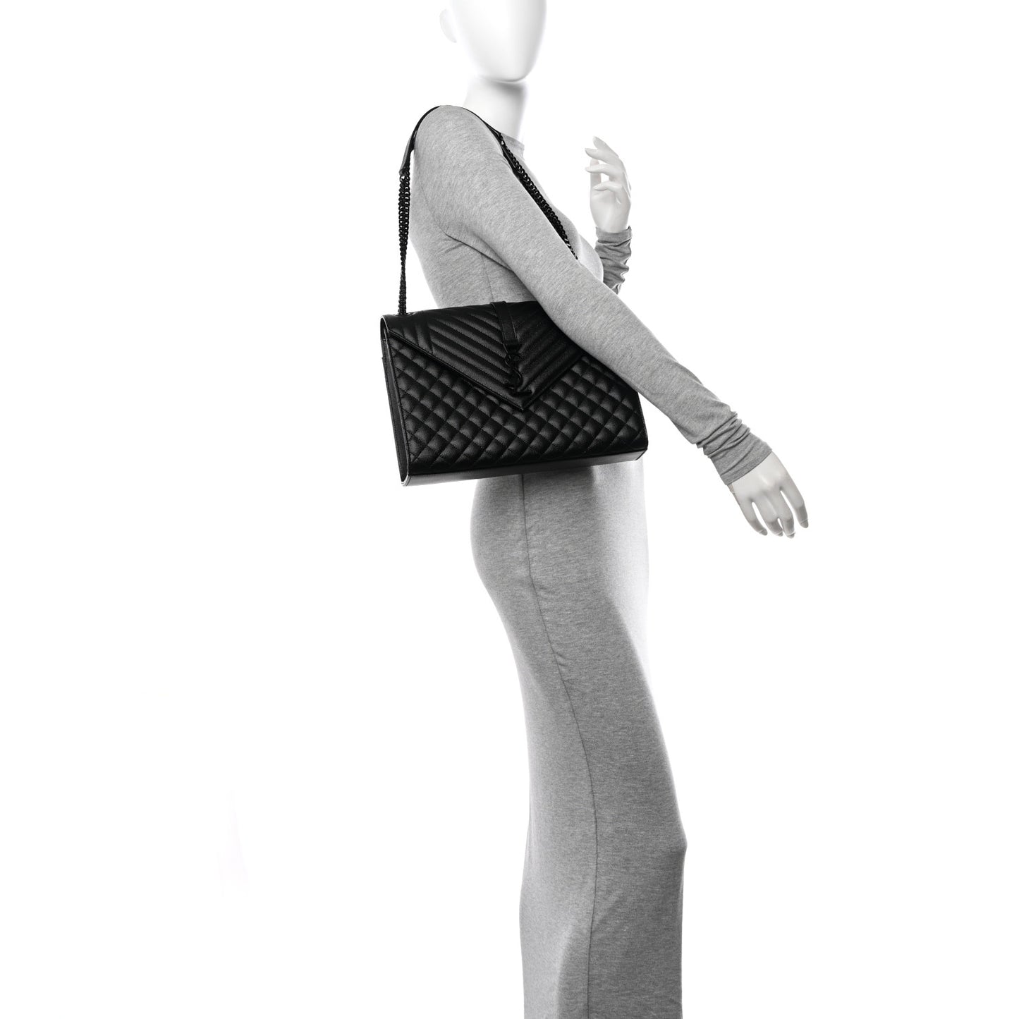 Grain De Poudre Textured Mixed Matelasse Large Triquilt Monogram Monochrome Satchel Black