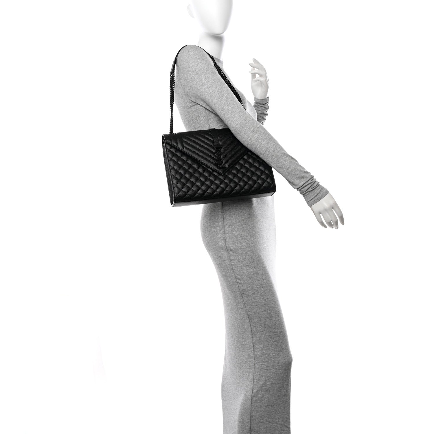 Saint Laurent Grain De Poudre Textured Mixed Matelasse Large Triquilt Monogram Monochrome Satchel Black 2 of 10
