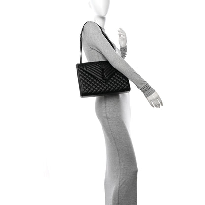 Saint Laurent Grain De Poudre Textured Mixed Matelasse Large Triquilt Monogram Monochrome Satchel Black 2 of 10
