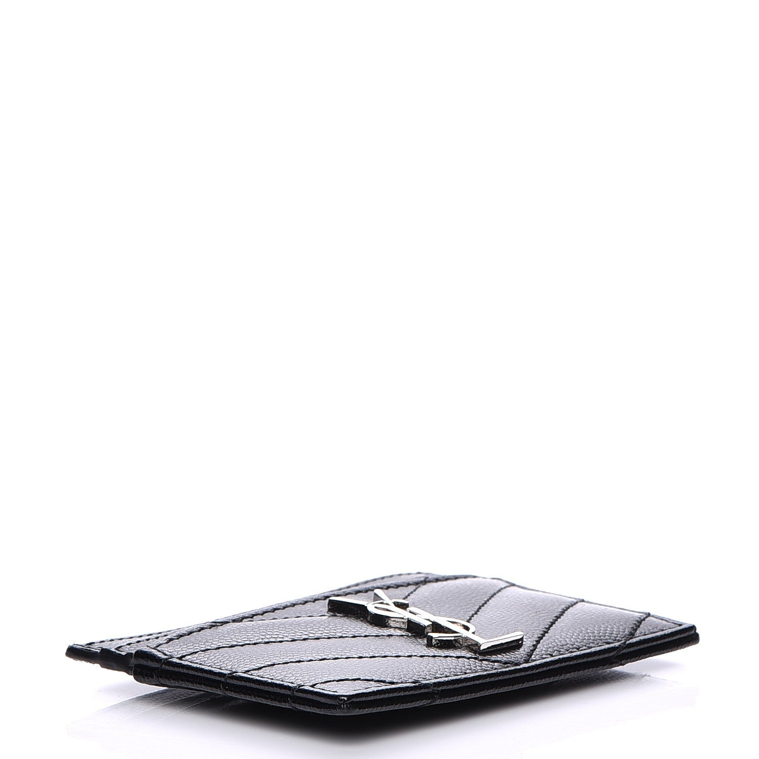 Saint Laurent Grain De Poudre Matelasse Chevron Monogram Credit Card Case Black 4 of 8