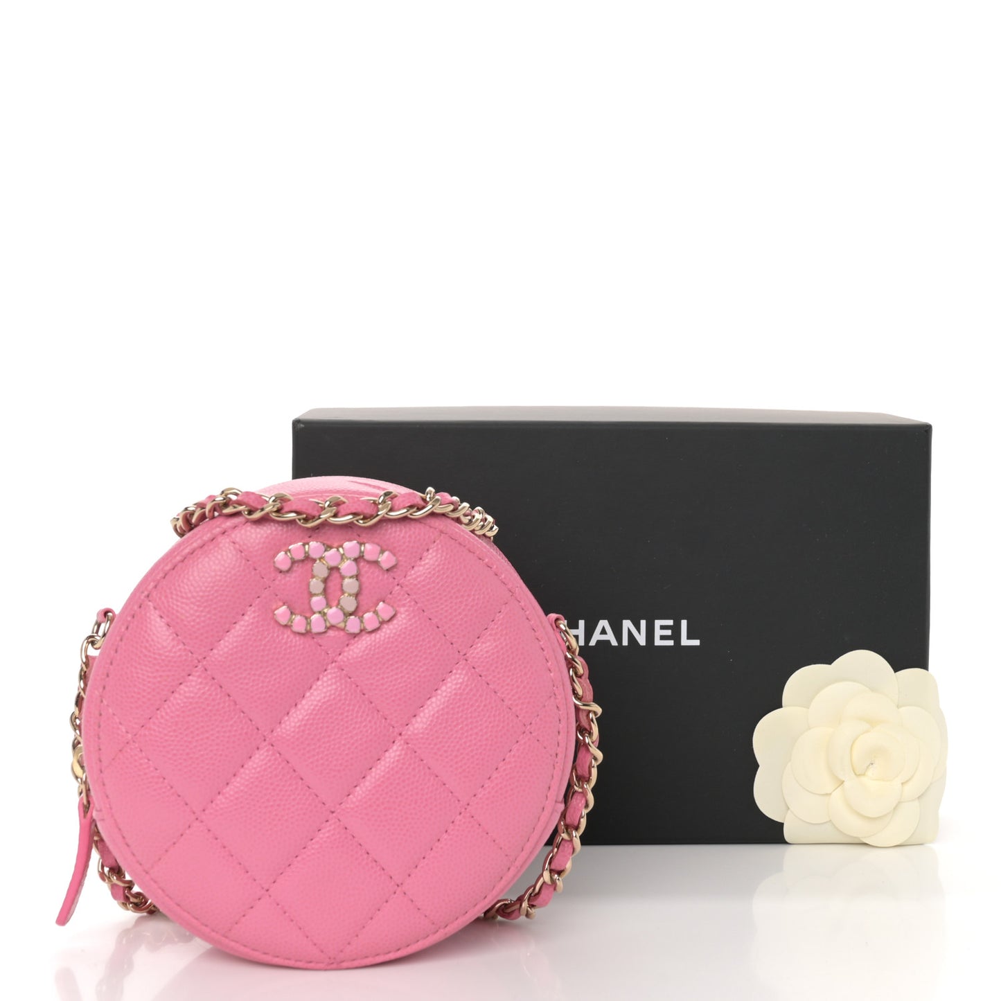 Caviar Quilted Gripoix CC Round Clutch With Chain Pink