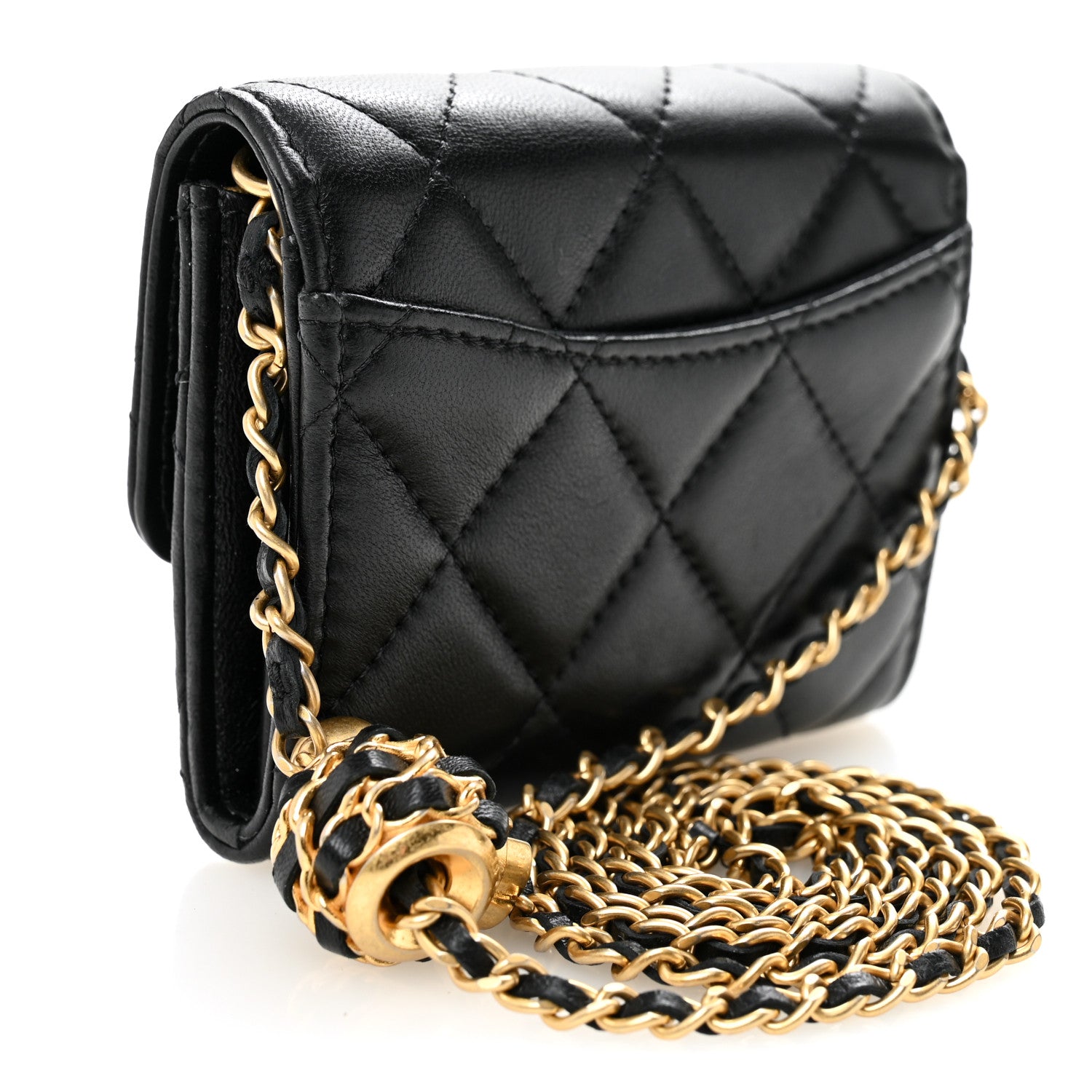 Chanel Lambskin Quilted Pearl Crush Card Holder With Chain Black 3 of 11