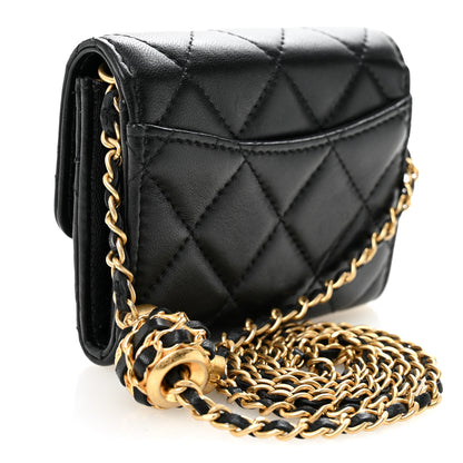 Chanel Lambskin Quilted Pearl Crush Card Holder With Chain Black 3 of 11