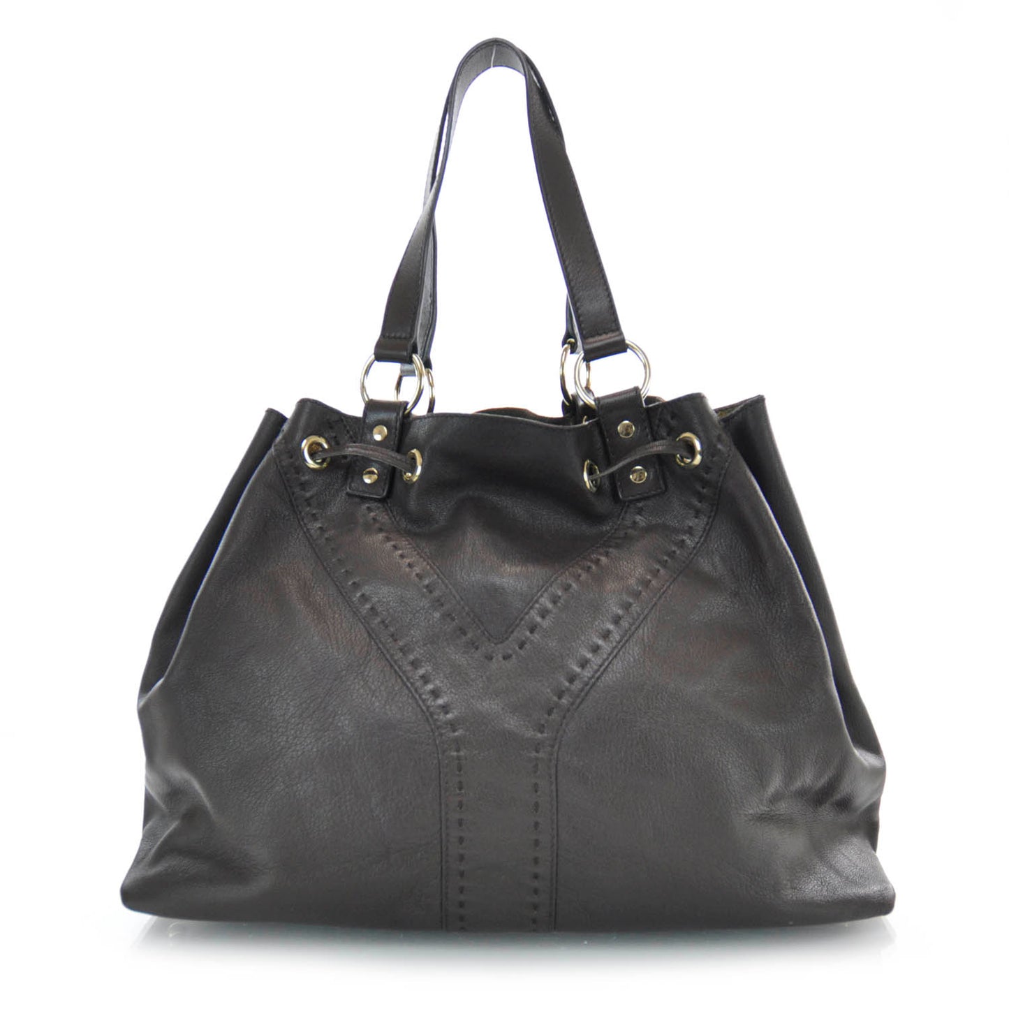 Leather Reversible Double Sac Y Tote Gold Brown