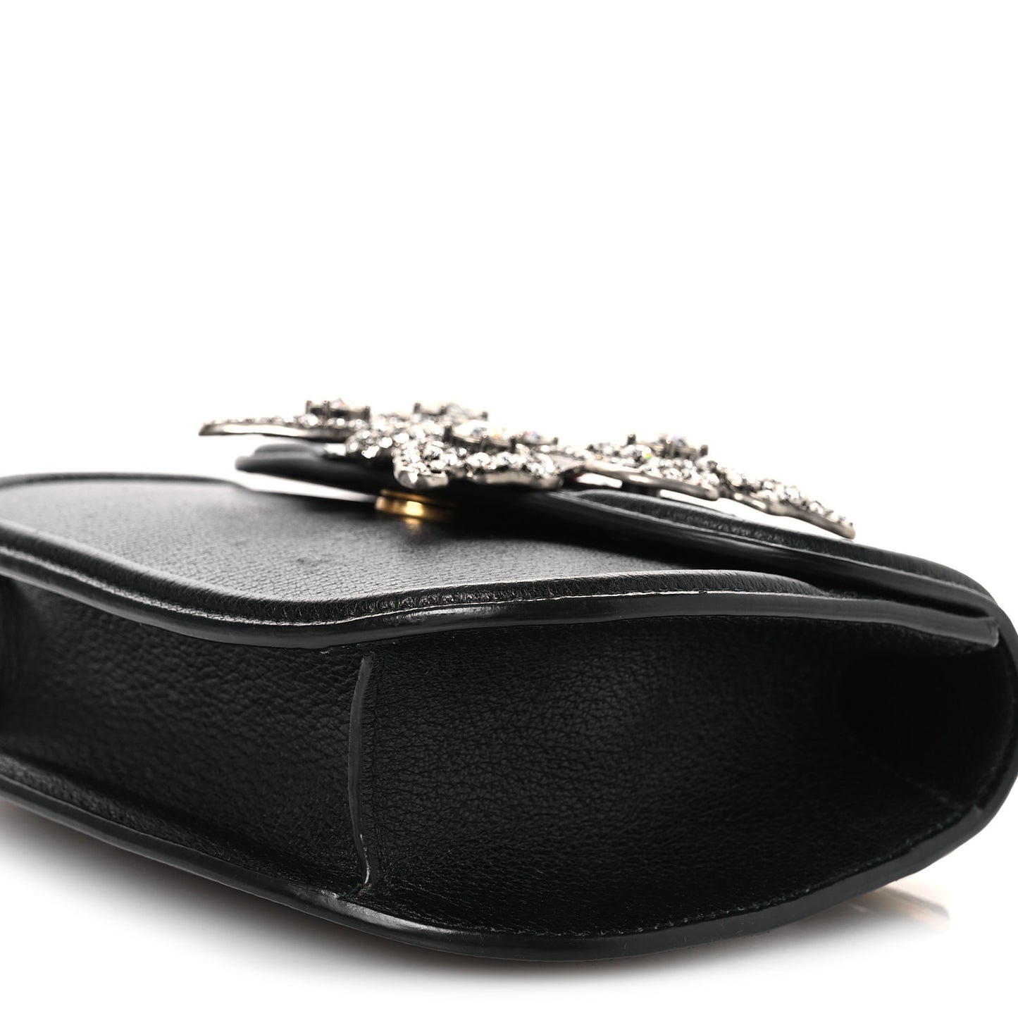 Calfskin Web Crystal Butterfly Stripe Small Totem Shoulder Bag Black