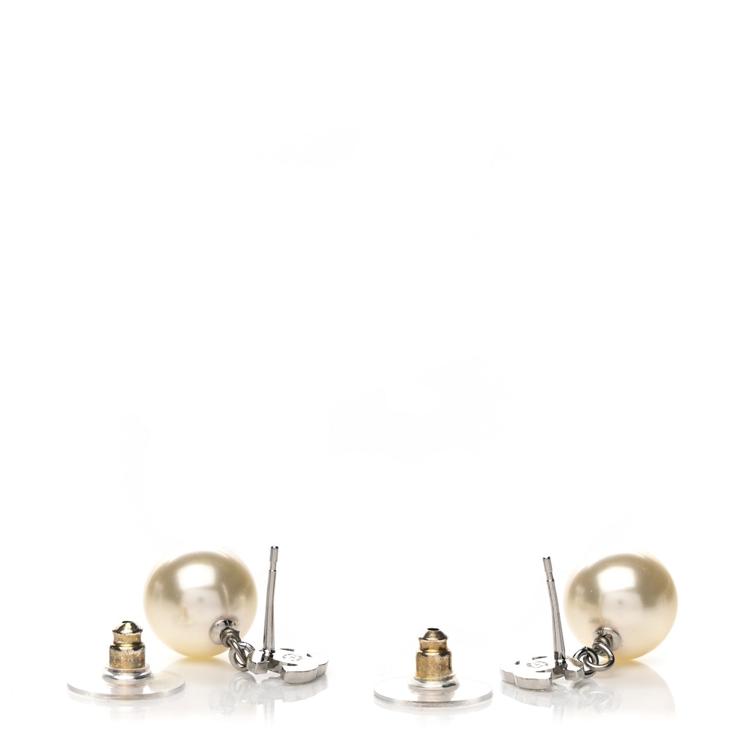 Crystal Pearl CC Drop Earrings Silver Pearly White