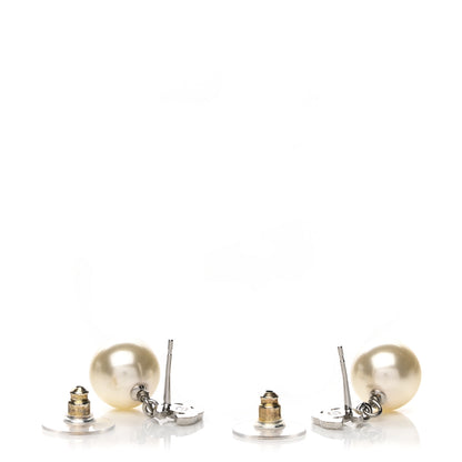 Chanel Crystal Pearl CC Drop Earrings Silver Pearly White 3 of 4