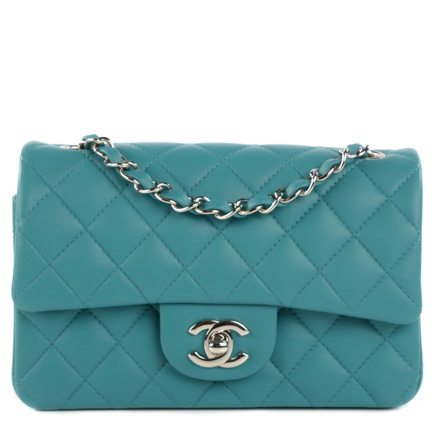Lambskin Quilted Mini Rectangular Flap Turquoise