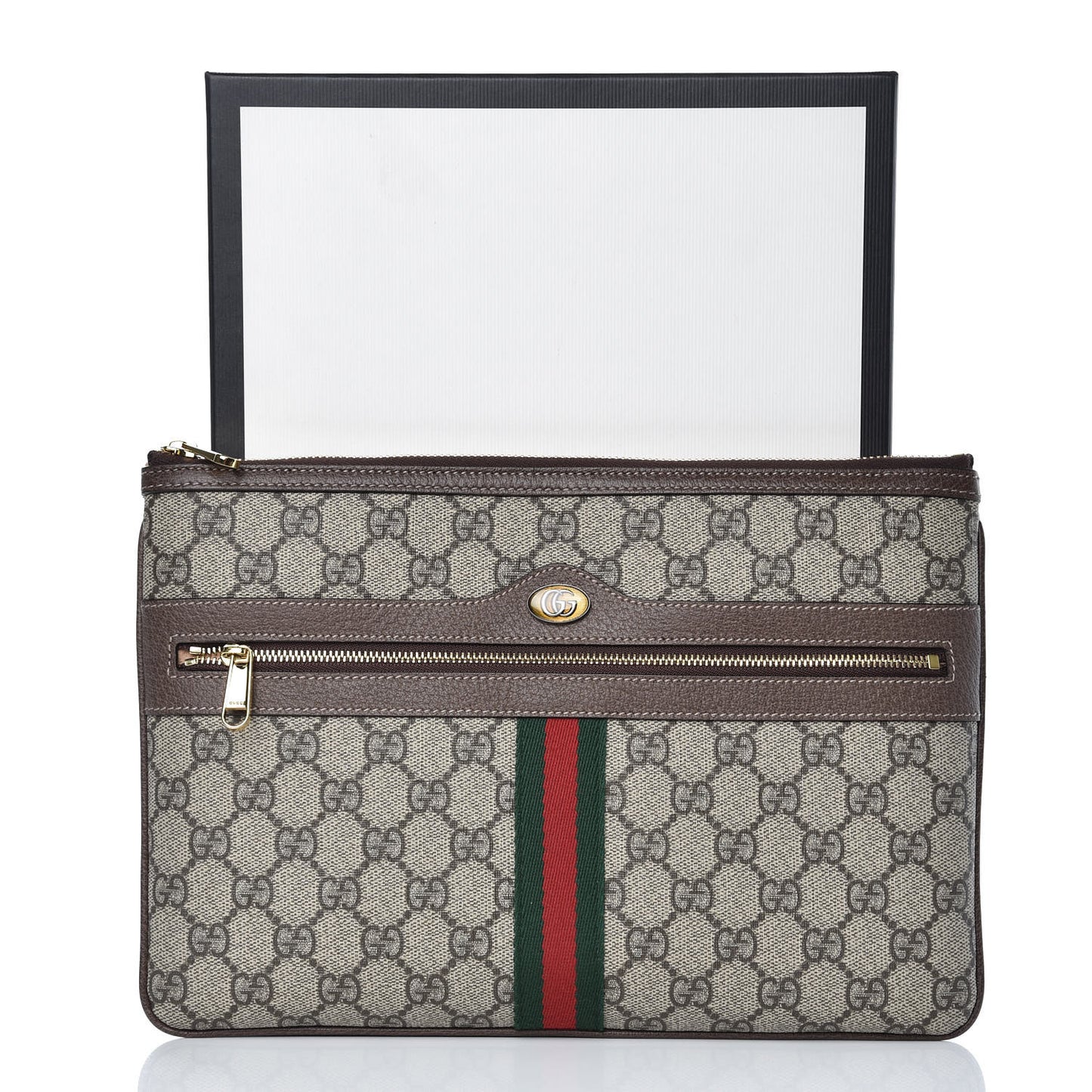 GG Supreme Monogram Large Ophidia Pouch Clutch Brown
