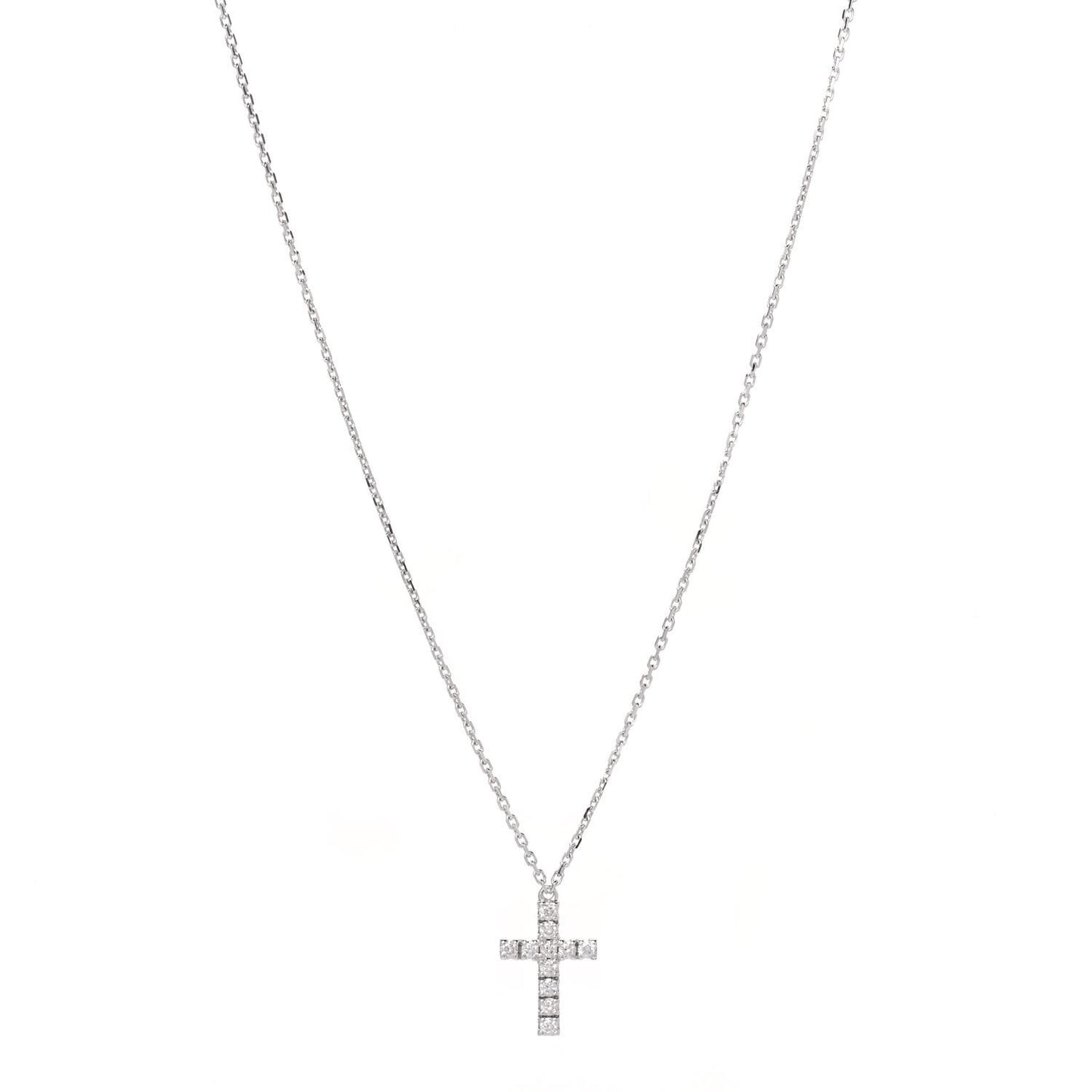 18K White Gold Diamond Symbols Cross Pendant Necklace