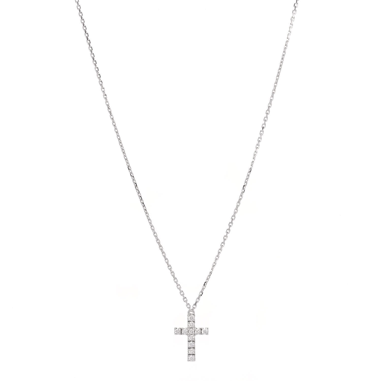 Cartier 18K White Gold Diamond Symbols Cross Pendant Necklace 1 of 6