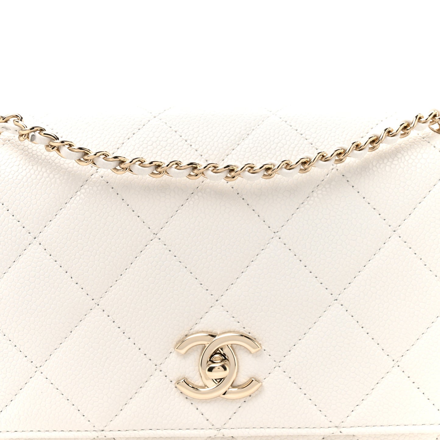 Shiny Caviar Quilted Flap Bag White