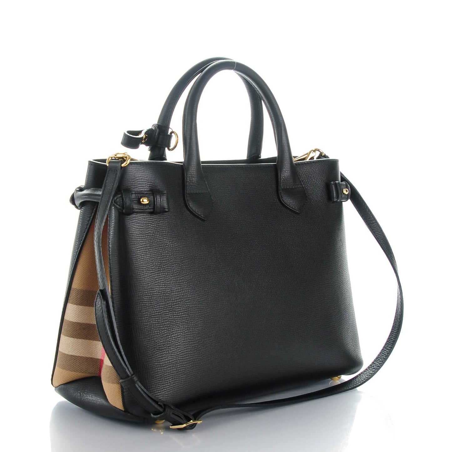 Grainy Calfskin House Check Medium Banner Tote Black