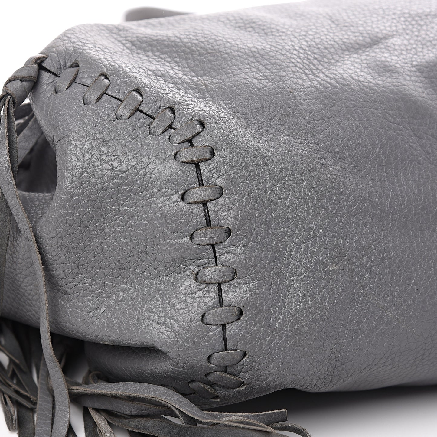 Grained Calfskin C-Rockee Fringe Tote Grey