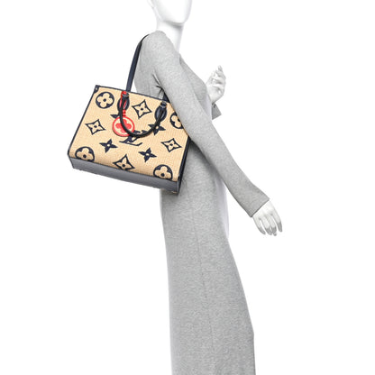 Louis Vuitton Raffia Calfskin Monogram Giant Onthego MM Blue 2 of 9