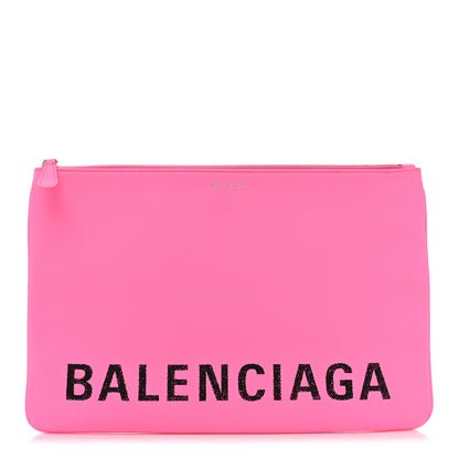 Balenciaga Calfskin Logo Large Zip Pouch Acid Pink 1 of 11