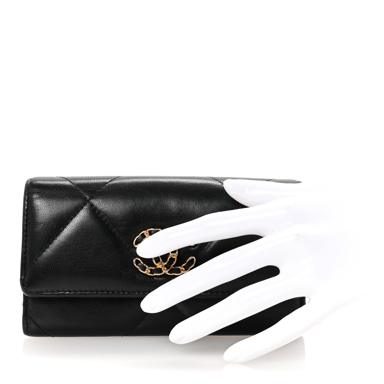 Chanel Shiny Goatskin Quilted Chanel 19 Flap Wallet Black 2 of 9