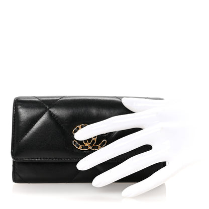 Chanel Shiny Goatskin Quilted Chanel 19 Flap Wallet Black 2 of 9