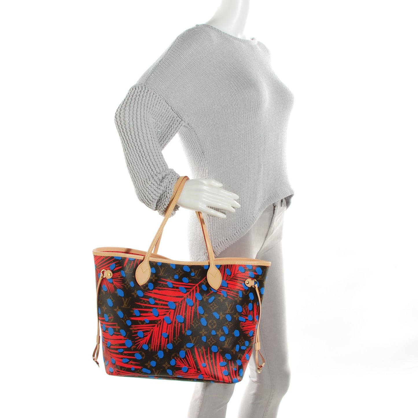Monogram Jungle Dots Neo Neverfull MM Coquelicot Denim