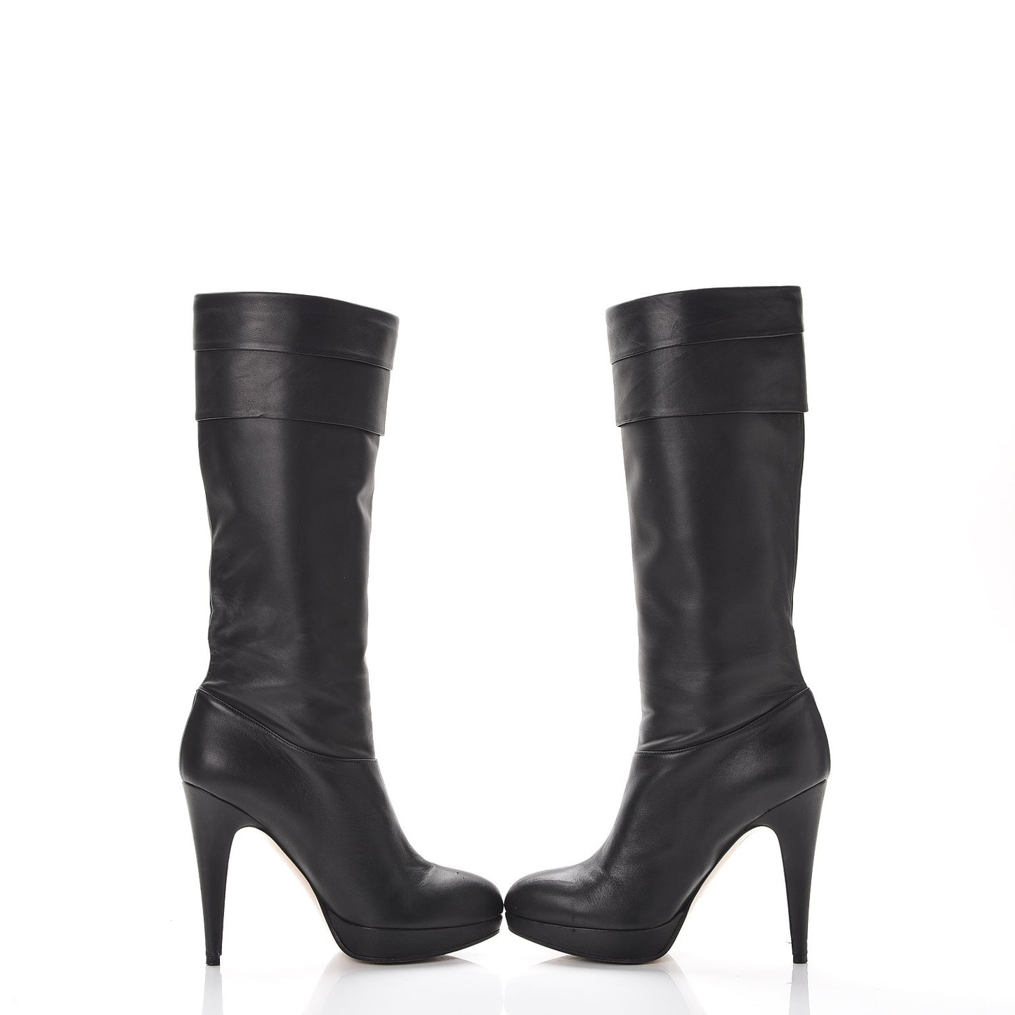 Lambskin Rose Rosette Tall Calf Boots 37.5 Black