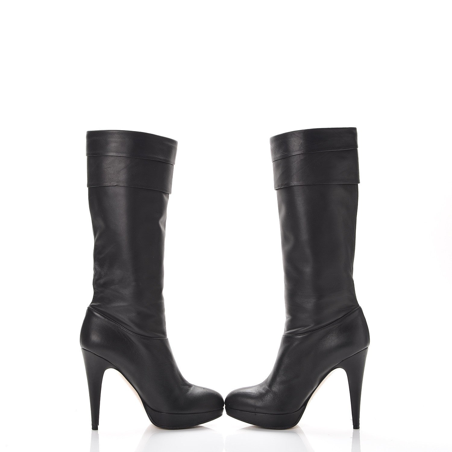 Valentino Garavani Lambskin Rose Rosette Tall Calf Boots 37.5 Black 6 of 12