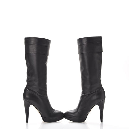 Valentino Garavani Lambskin Rose Rosette Tall Calf Boots 37.5 Black 6 of 12