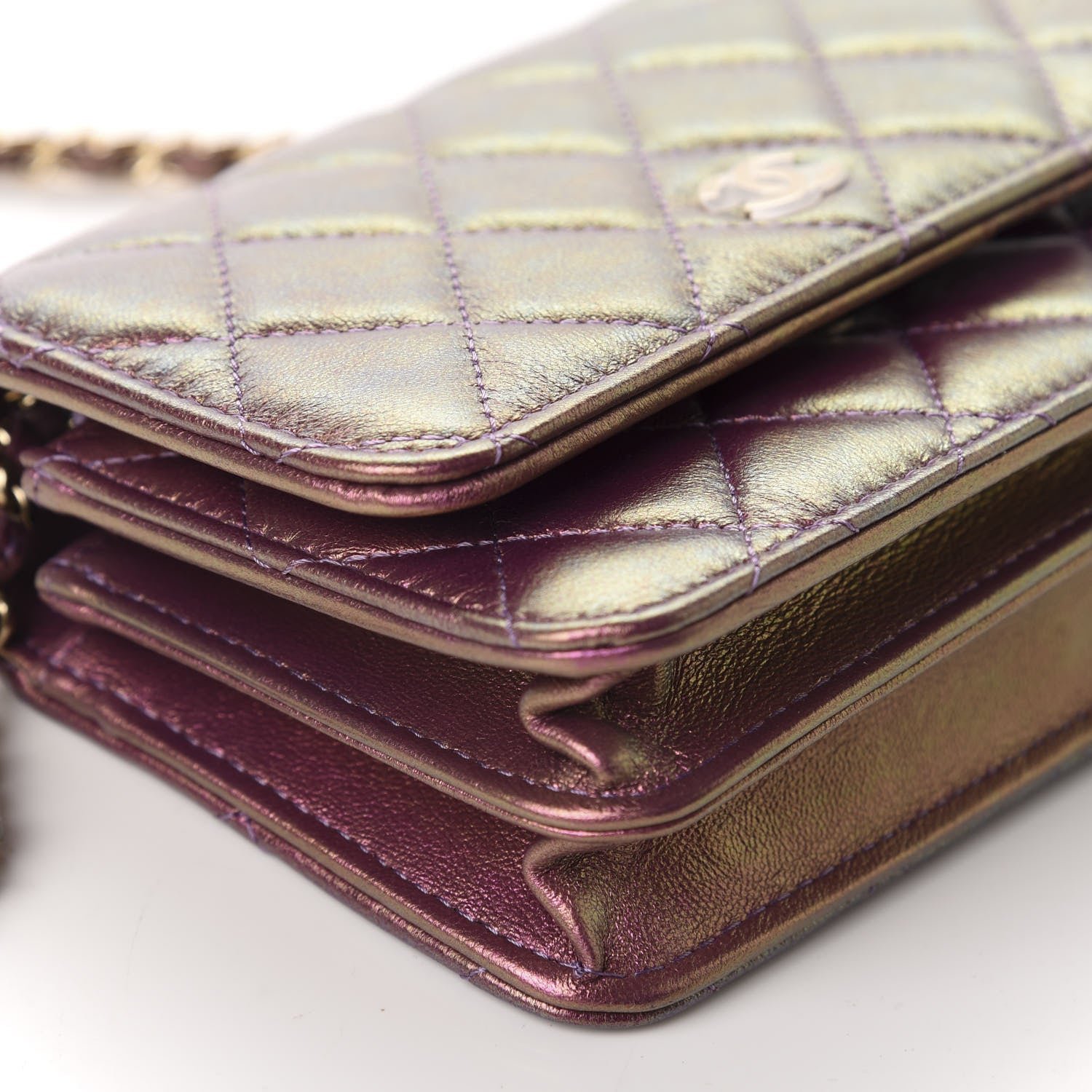 Chanel Iridescent Lambskin Quilted Mini Wallet On Chain WOC Purple 5 of 9