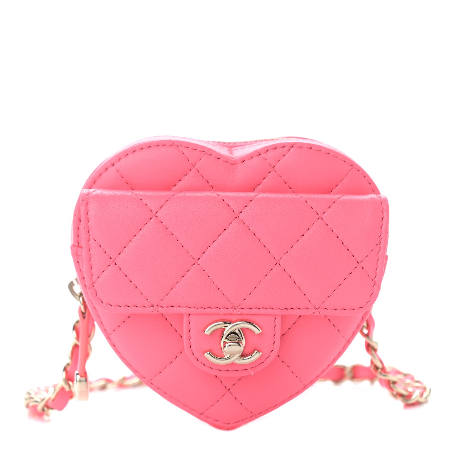 Chanel Lambskin Quilted CC In Love Heart Waist Belt Bag With Chain Pink 1 of 11
