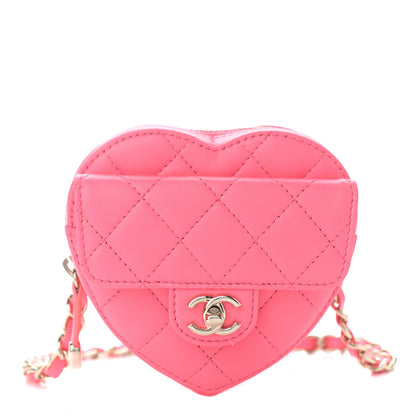 Chanel Lambskin Quilted CC In Love Heart Waist Belt Bag With Chain Pink 1 of 11