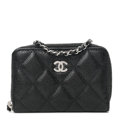 Chanel Caviar Quilted Zip Around Coin Purse Wallet On Chain Black 1 of 7