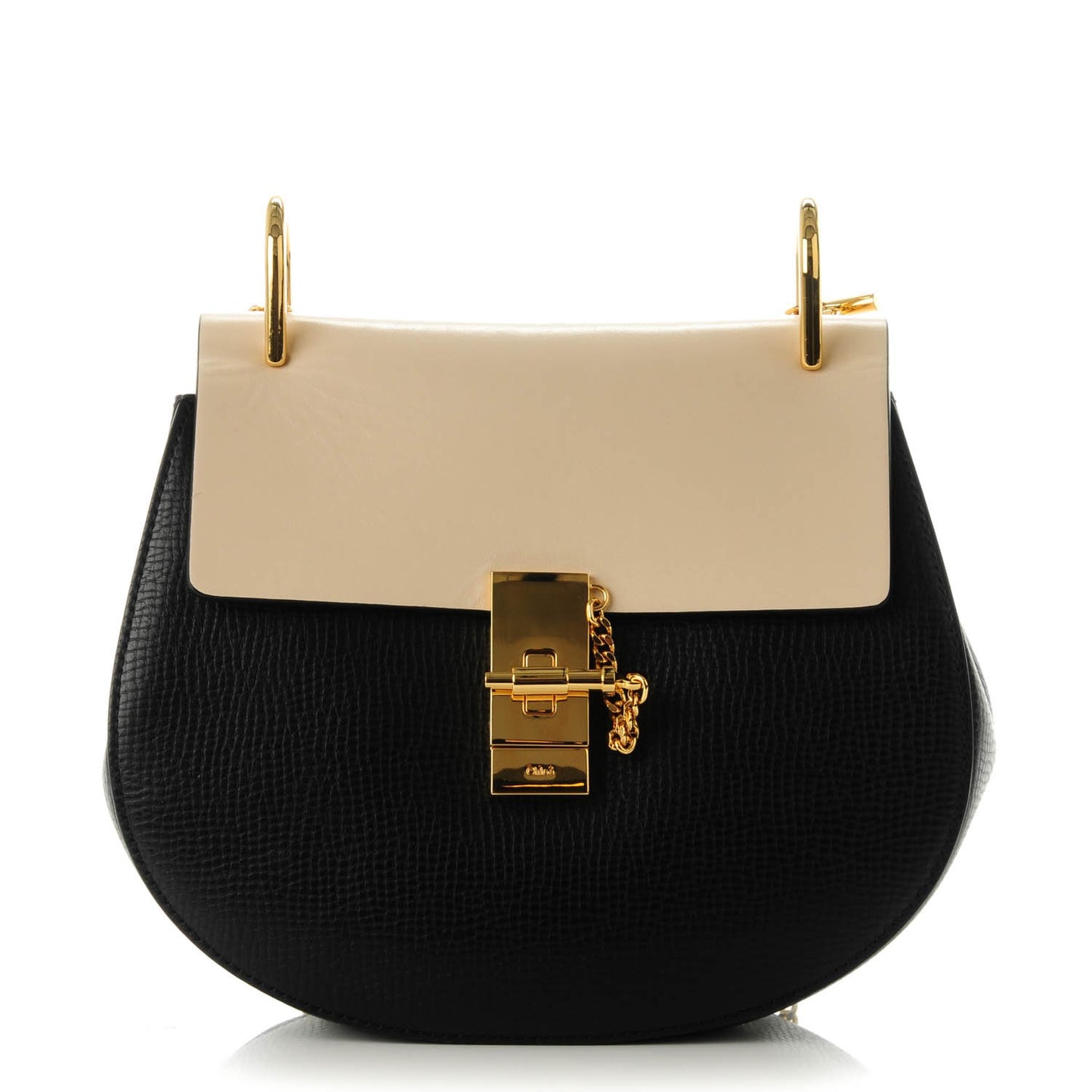 Grained Calfskin Lambskin Drew Shoulder Bag Black