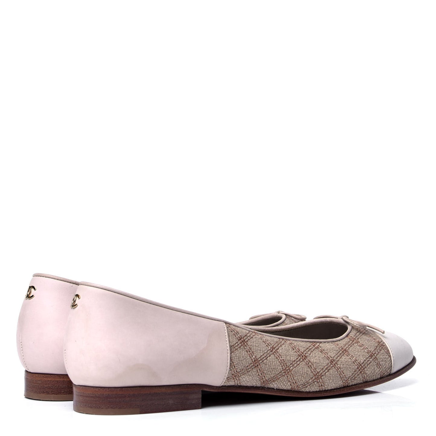 Toile Oily Calfskin CC Cap Toe Ballerina Flats 36.5 Beige Pink