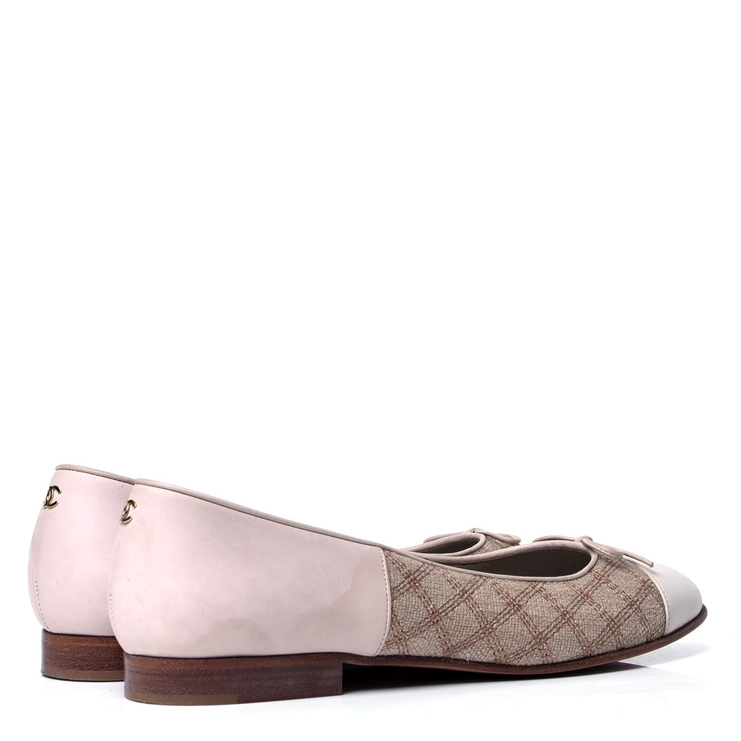 Chanel Toile Oily Calfskin CC Cap Toe Ballerina Flats 36.5 Beige Pink 3 of 6