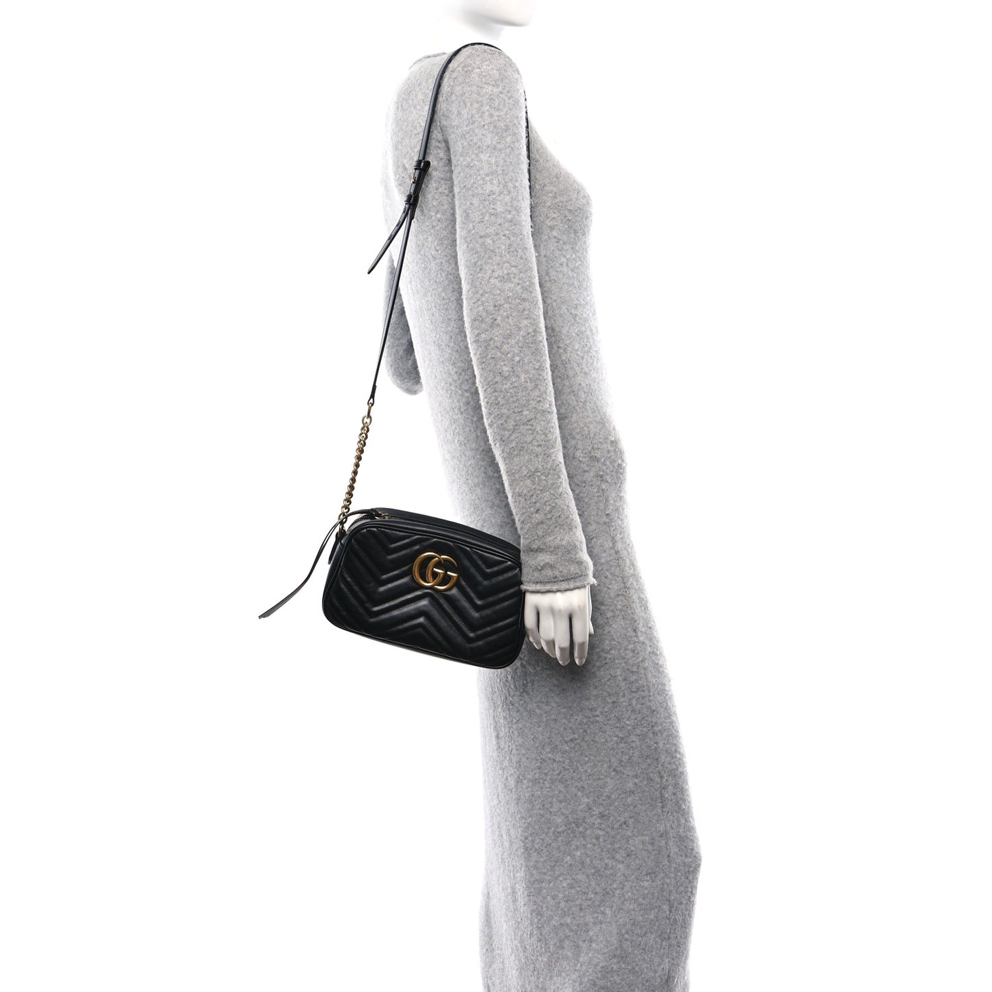 Calfskin Matelasse Small GG Marmont Chain Shoulder Bag Black