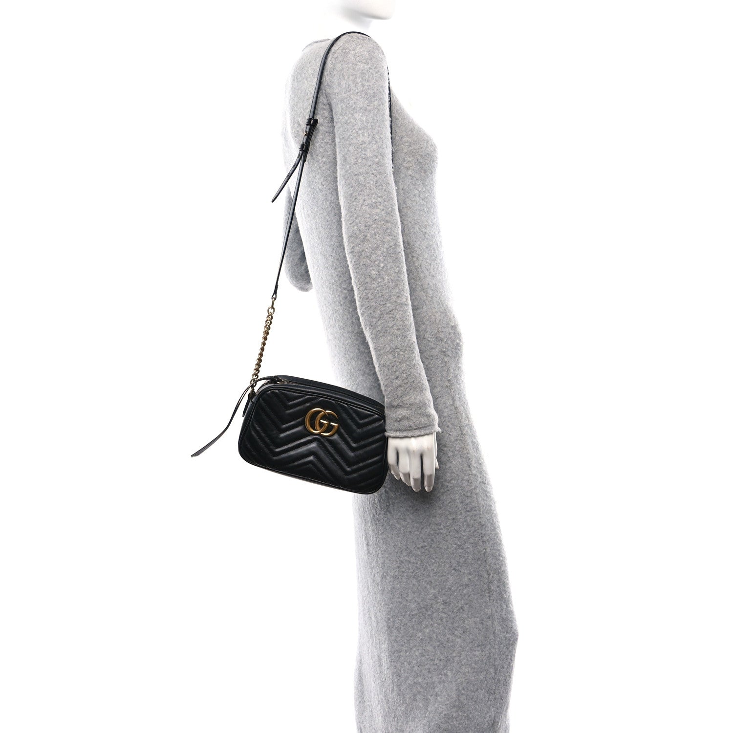 Gucci Calfskin Matelasse Small GG Marmont Chain Shoulder Bag Black 2 of 13