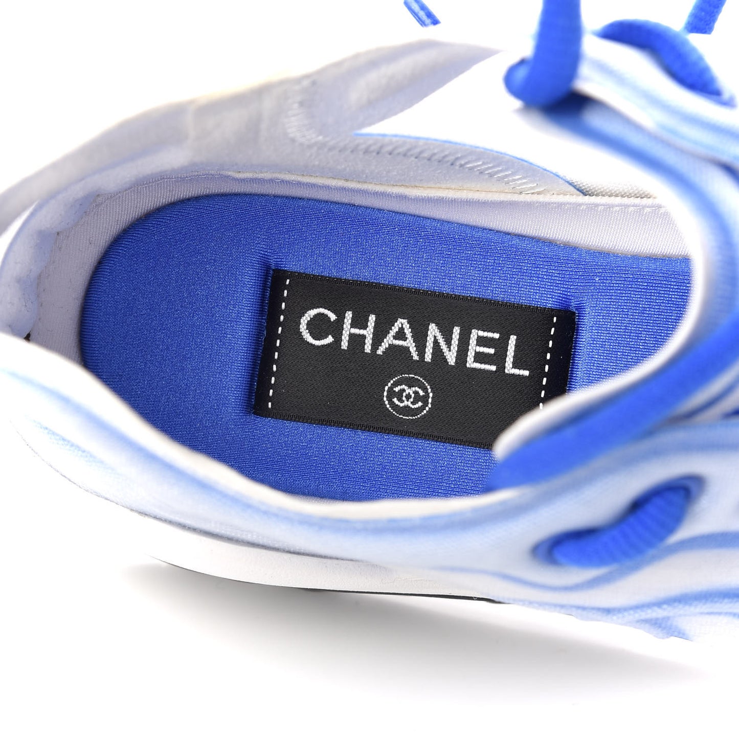 Calfskin Mesh Lycra Womens Logo Sneakers 39 White Blue