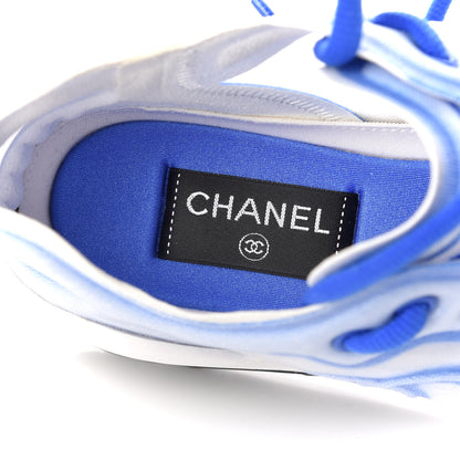 Chanel Calfskin Mesh Lycra Womens Logo Sneakers 39 White Blue 8 of 9