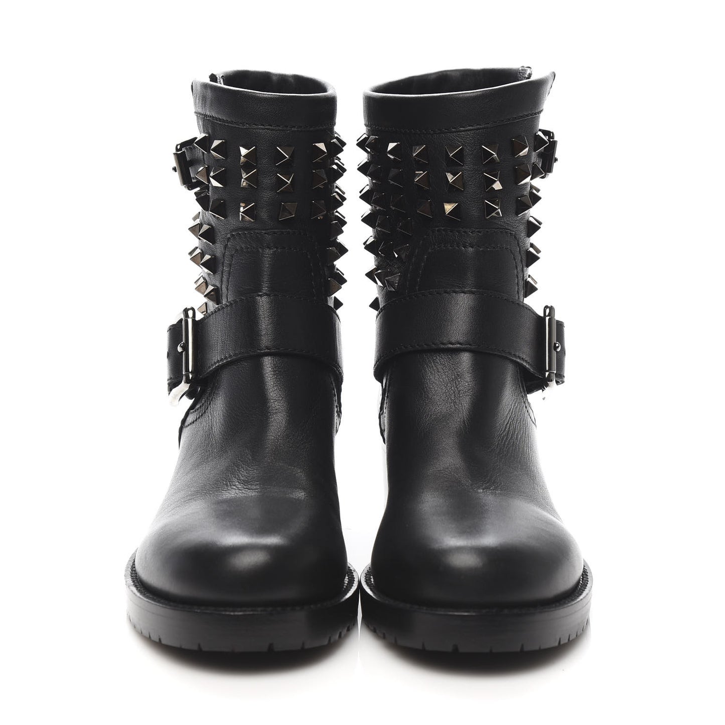 Calfskin Rockstud 30mm Biker Boots 37 Black