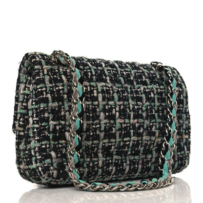 Chanel Tweed Quilted Medium Double Flap Black White Green 3 of 9