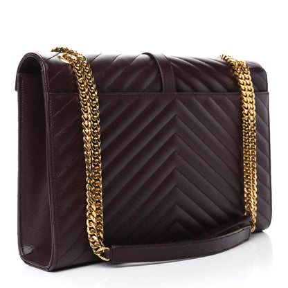 Saint Laurent Grain De Poudre Matelasse Chevron Large Monogram Satchel Rouge Legion 3 of 11