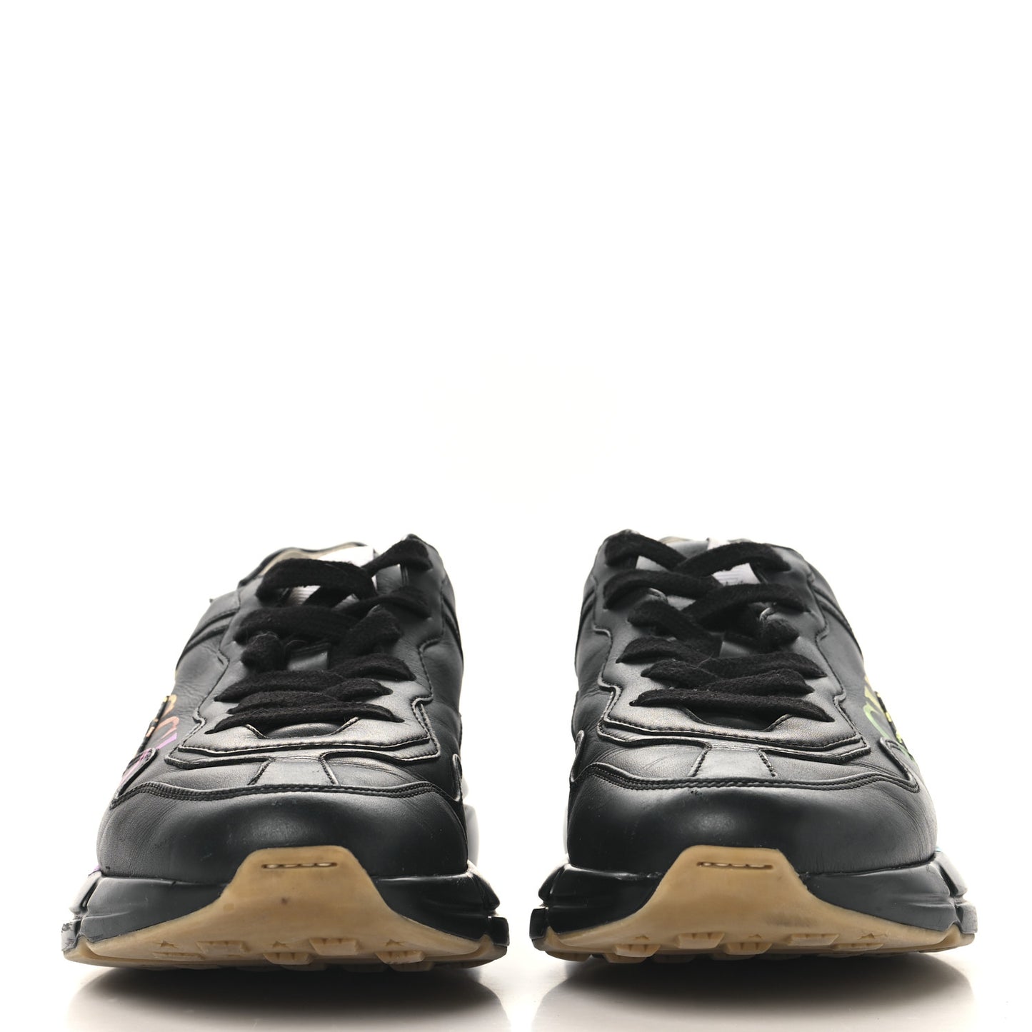 Calfskin Iridescent Logo Womens Rhyton Sneakers 38 Black