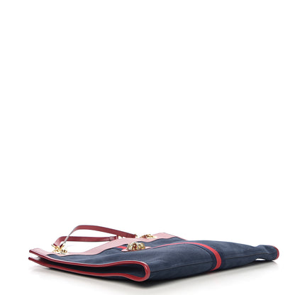 Gucci Suede Calfskin Large Rajah Chain Tote New Blue Romantic Cherry 3 of 10