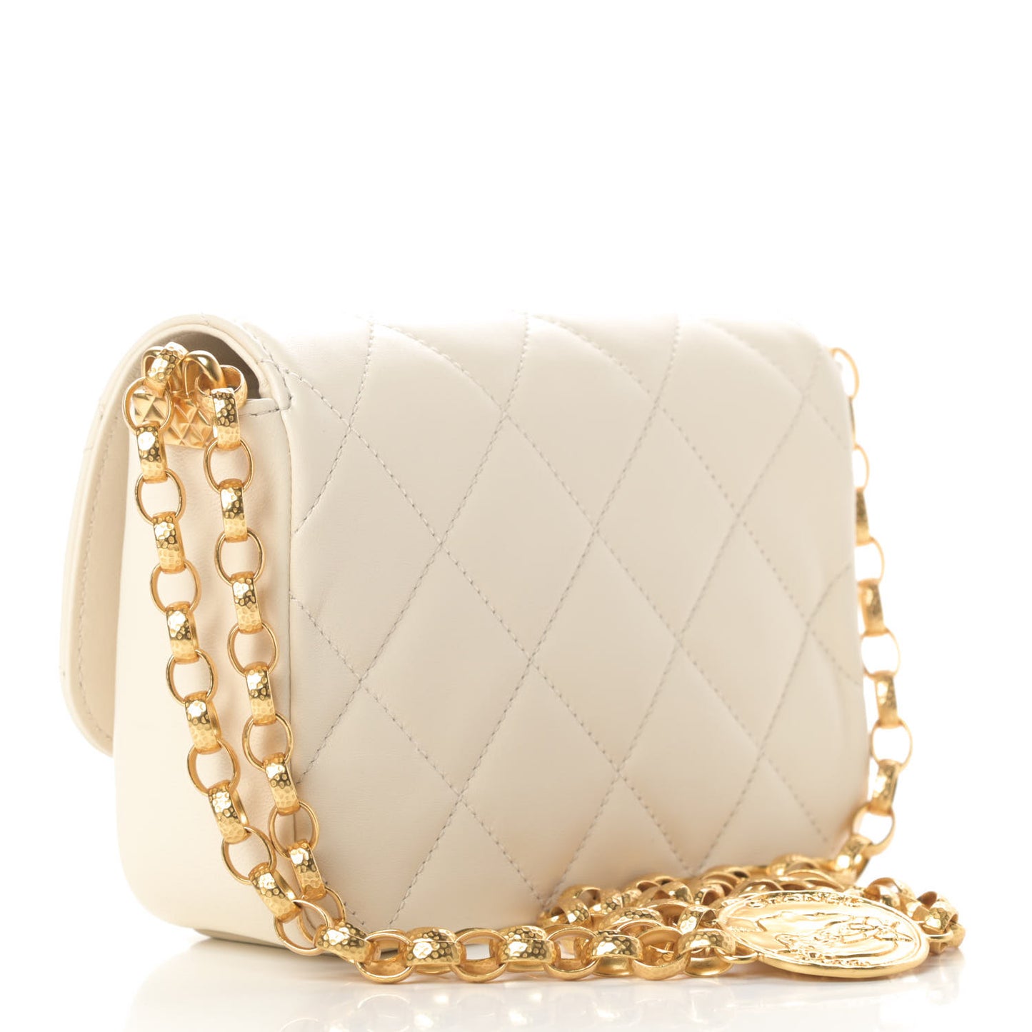 Lambskin Quilted Small CC Coin Flap Bag Ivory