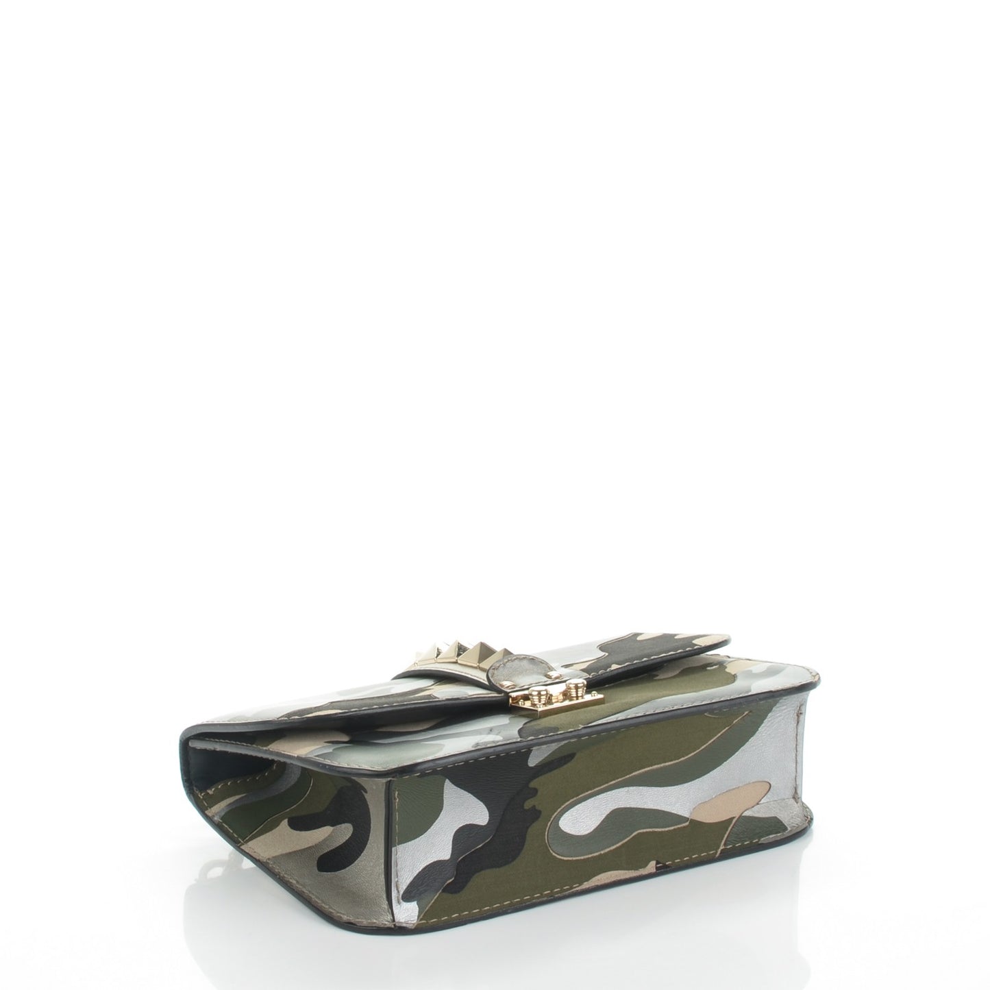 Nappa Canvas Camouflage Medium Glam Lock Rockstud Flap Green