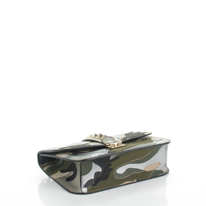 Valentino Garavani Nappa Canvas Camouflage Medium Glam Lock Rockstud Flap Green 4 of 7