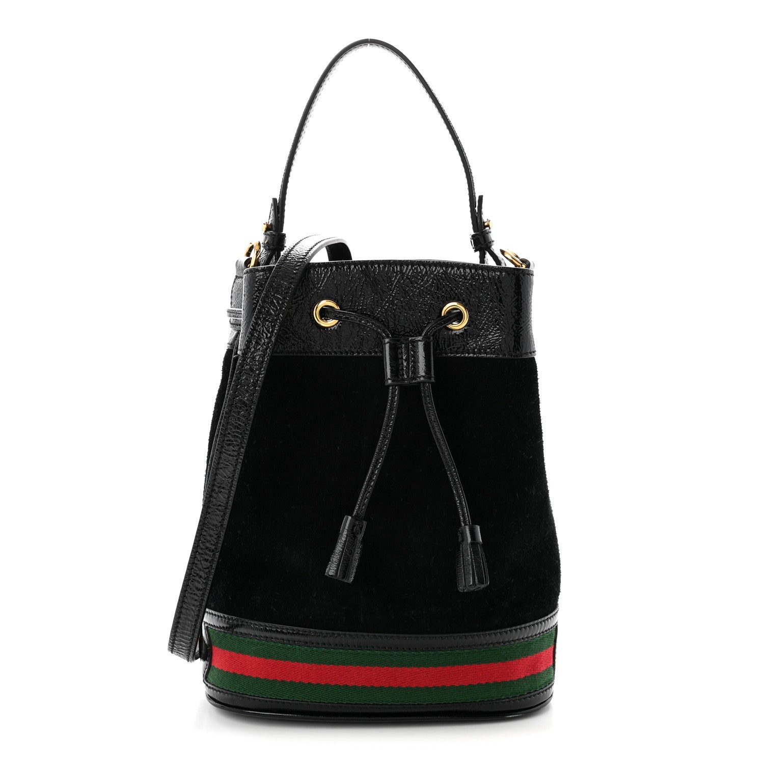 Gucci Suede Patent Web Small Ophidia Bucket Bag Black 1 of 11